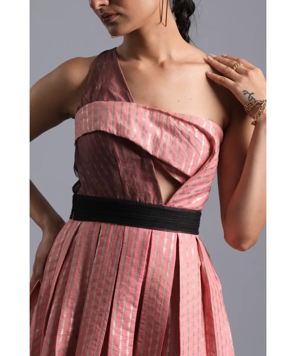 AASTHA SOOD - Rose pink Geometric Brocade Dress